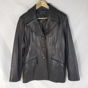 Anne Klein brown button up leather jacket sz large